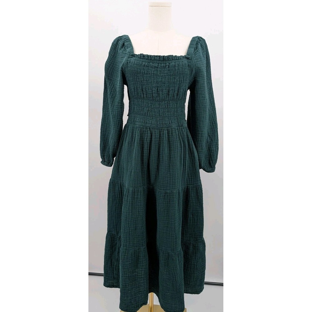 BeachLunchLounge Luana Green Midi Peasant Dress Size M Boho Prairie Ren Faire